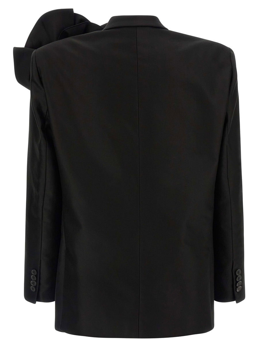 Magda Butrym 04 Blazer For Women Convertible Black Cotton Tailored Jacket Removable Maxi Flower Brooch Mirror Lapels