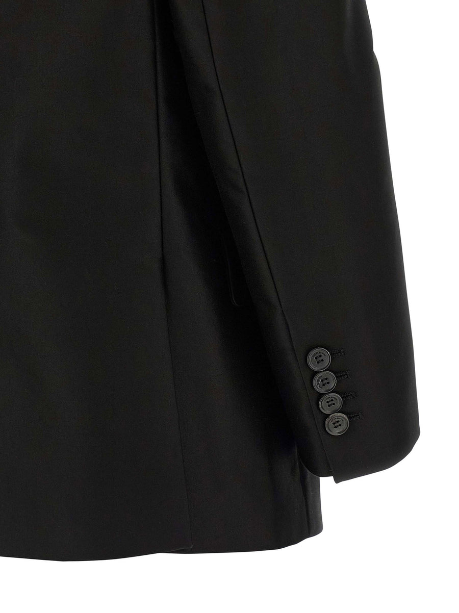 Magda Butrym 04 Blazer For Women Convertible Black Cotton Tailored Jacket Removable Maxi Flower Brooch Mirror Lapels