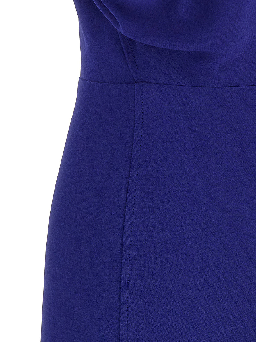 Victoria Beckham Edith Blue Cady Midi Dress With V Neck Front Back