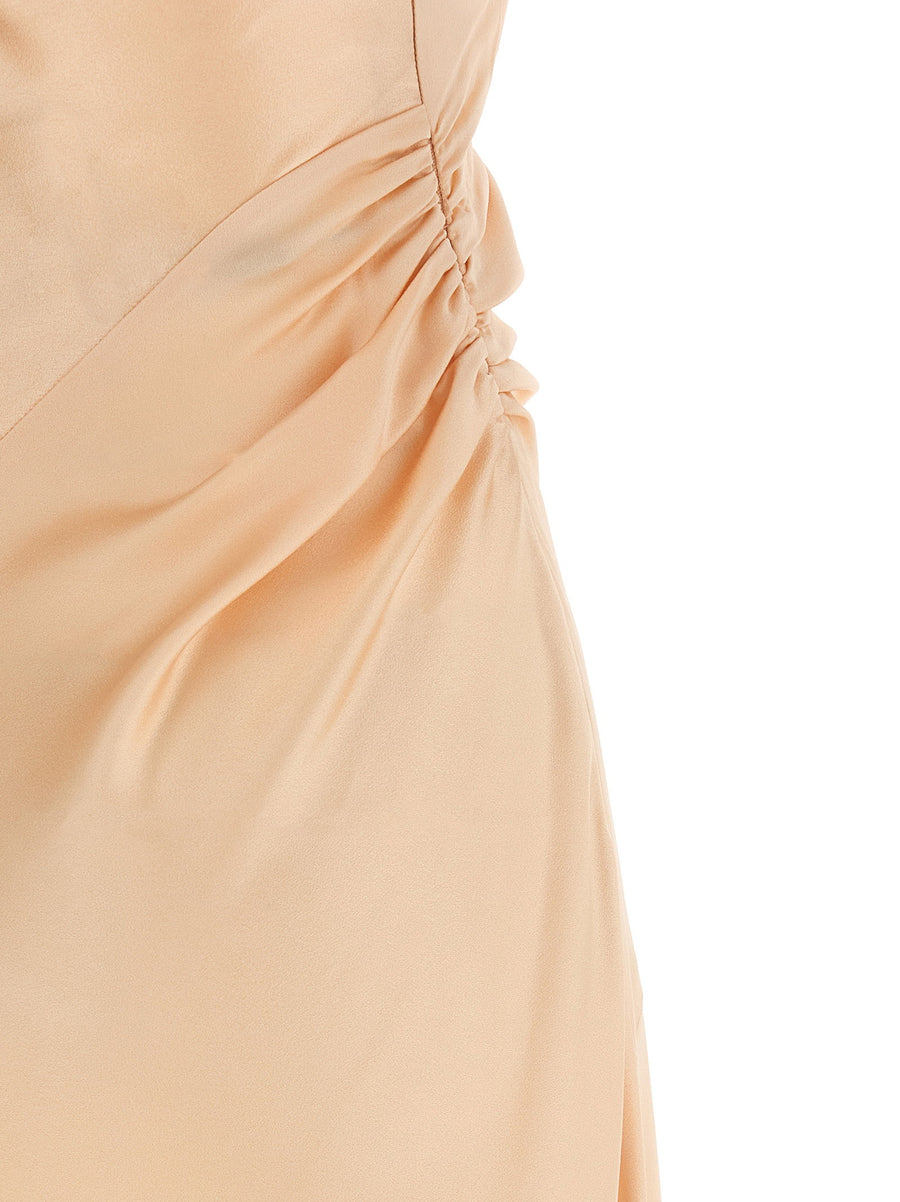 Victoria Beckham Asymmetric Twist Dress For Women In Premium Pink Crepe Satin With Draped Neckline And Back Knot Detail