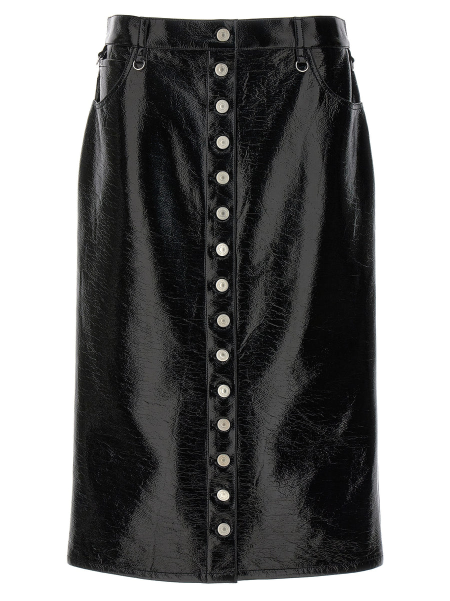 Courreges Multiflex Skirt Black Front Button Closure Pockets True To French Size For Women Modern City Wear