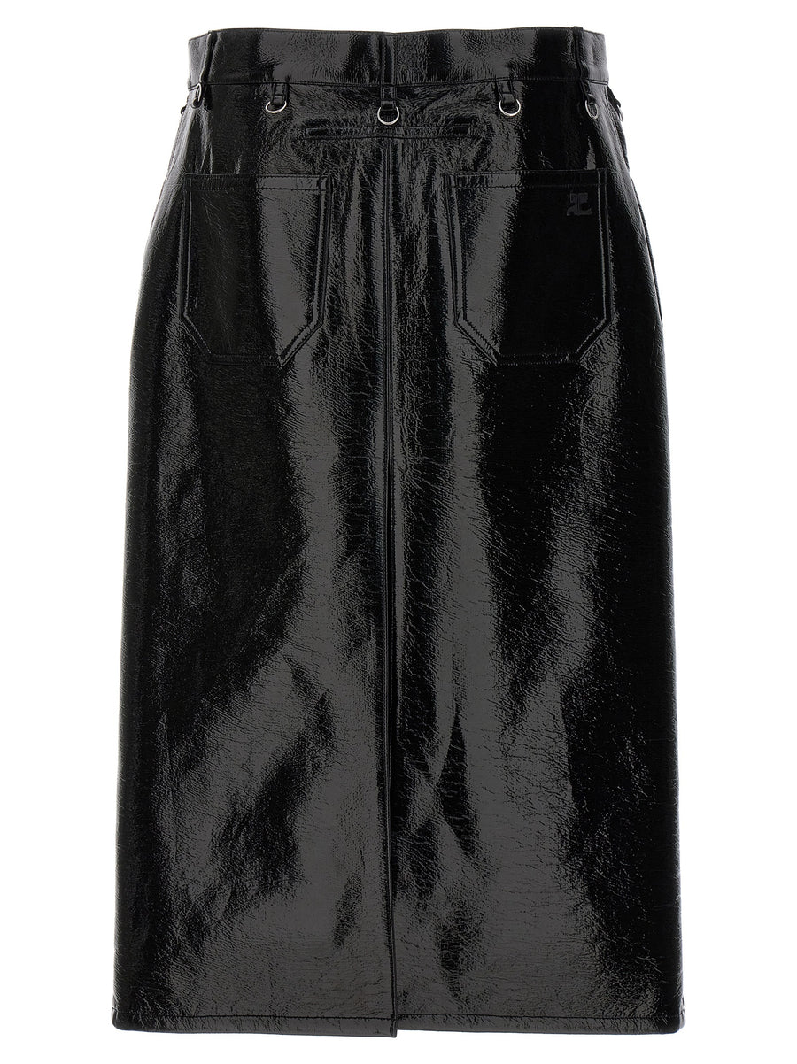 Courreges Multiflex Skirt Black Front Button Closure Pockets True To French Size For Women Modern City Wear
