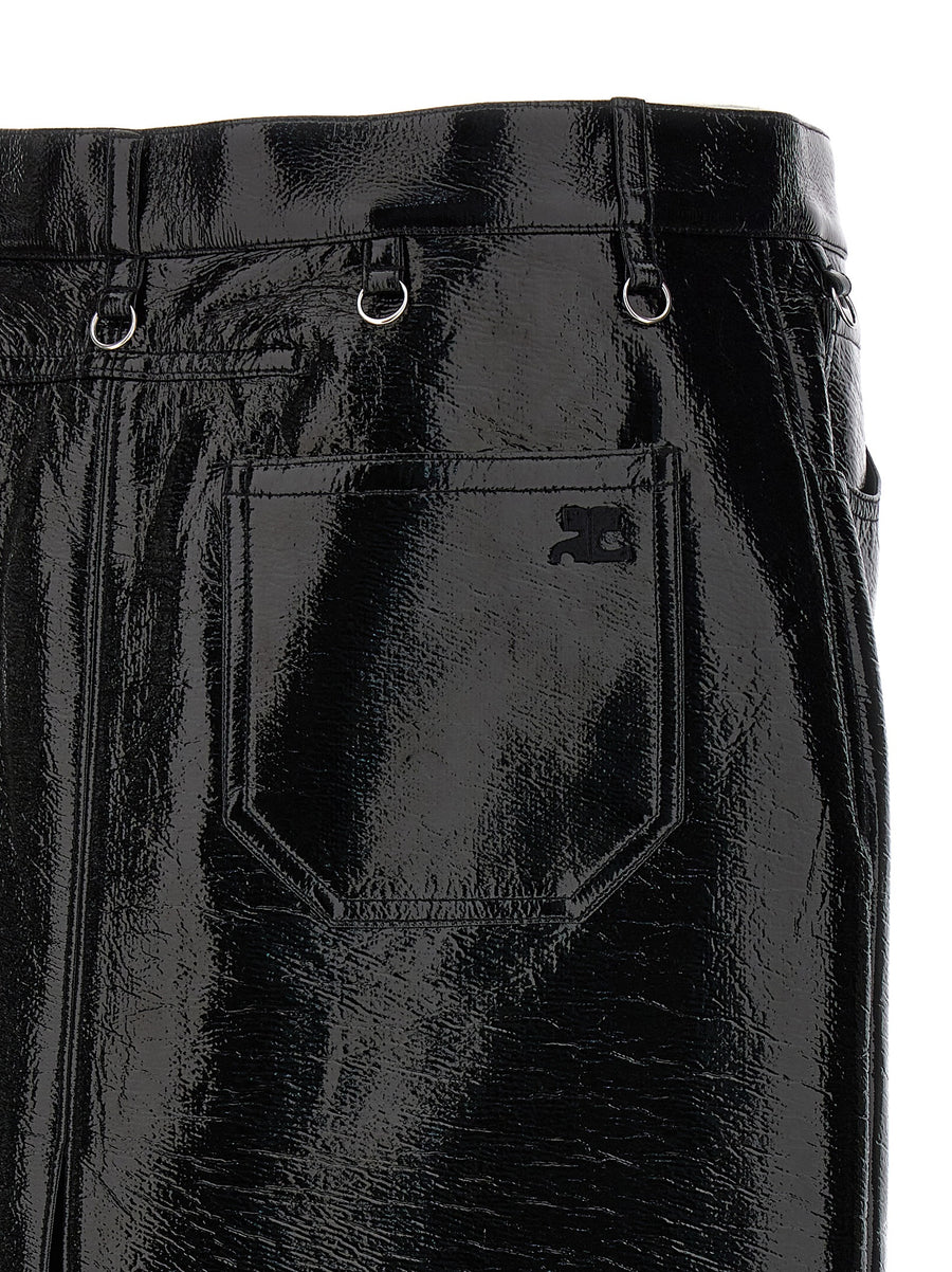 Courreges Multiflex Skirt Black Front Button Closure Pockets True To French Size For Women Modern City Wear