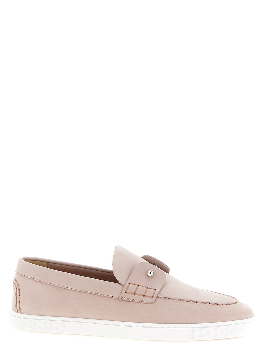 Christian Louboutin Chambeliboat Pink Moccasins Metal Detail Nubuck Leather