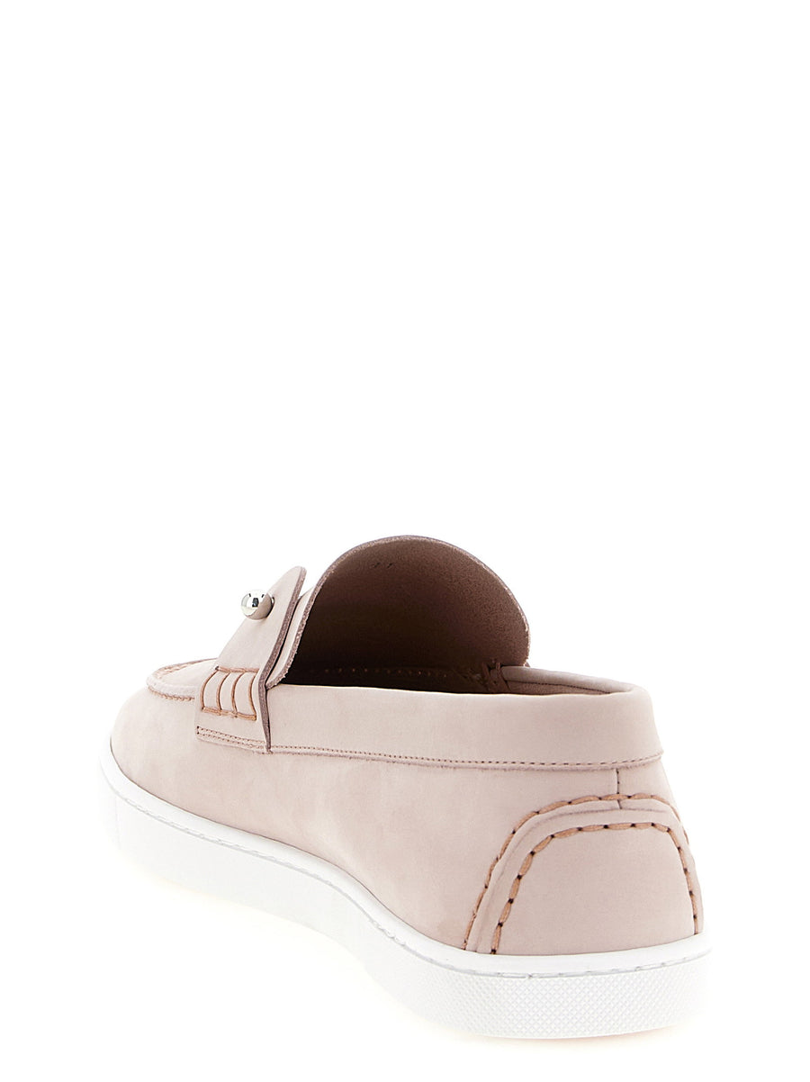 Christian Louboutin Chambeliboat Pink Moccasins Metal Detail Nubuck Leather