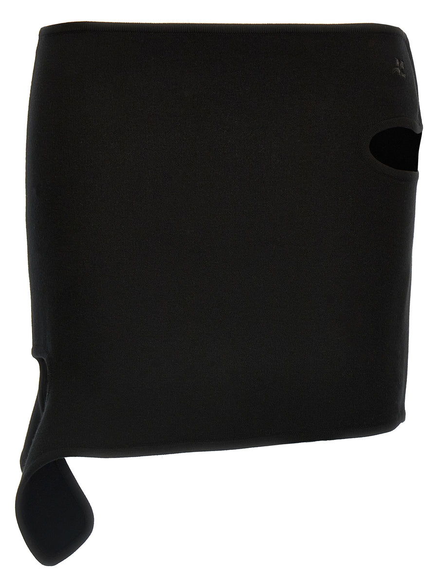 Courreges Loop Milano Skirt Lux Knitted Black Mini With Side Cutout And Logo Embroidery For Women