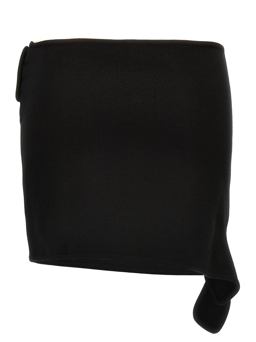 Courreges Loop Milano Skirt Lux Knitted Black Mini With Side Cutout And Logo Embroidery For Women