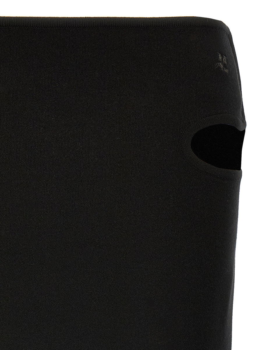 Courreges Loop Milano Skirt Lux Knitted Black Mini With Side Cutout And Logo Embroidery For Women