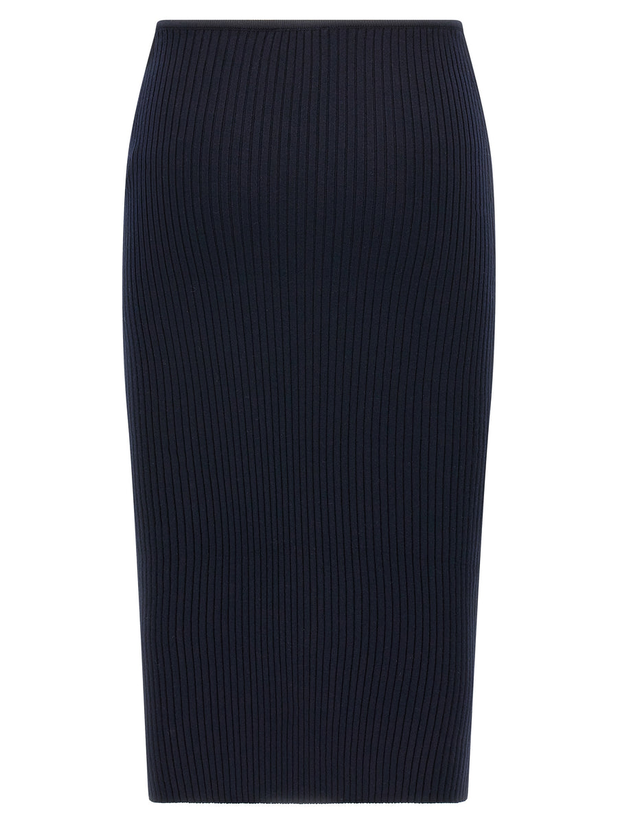 Courreges Loop Rib Knit Midi Modern Skirt For Women Blue With Adjustable Waist Cutout