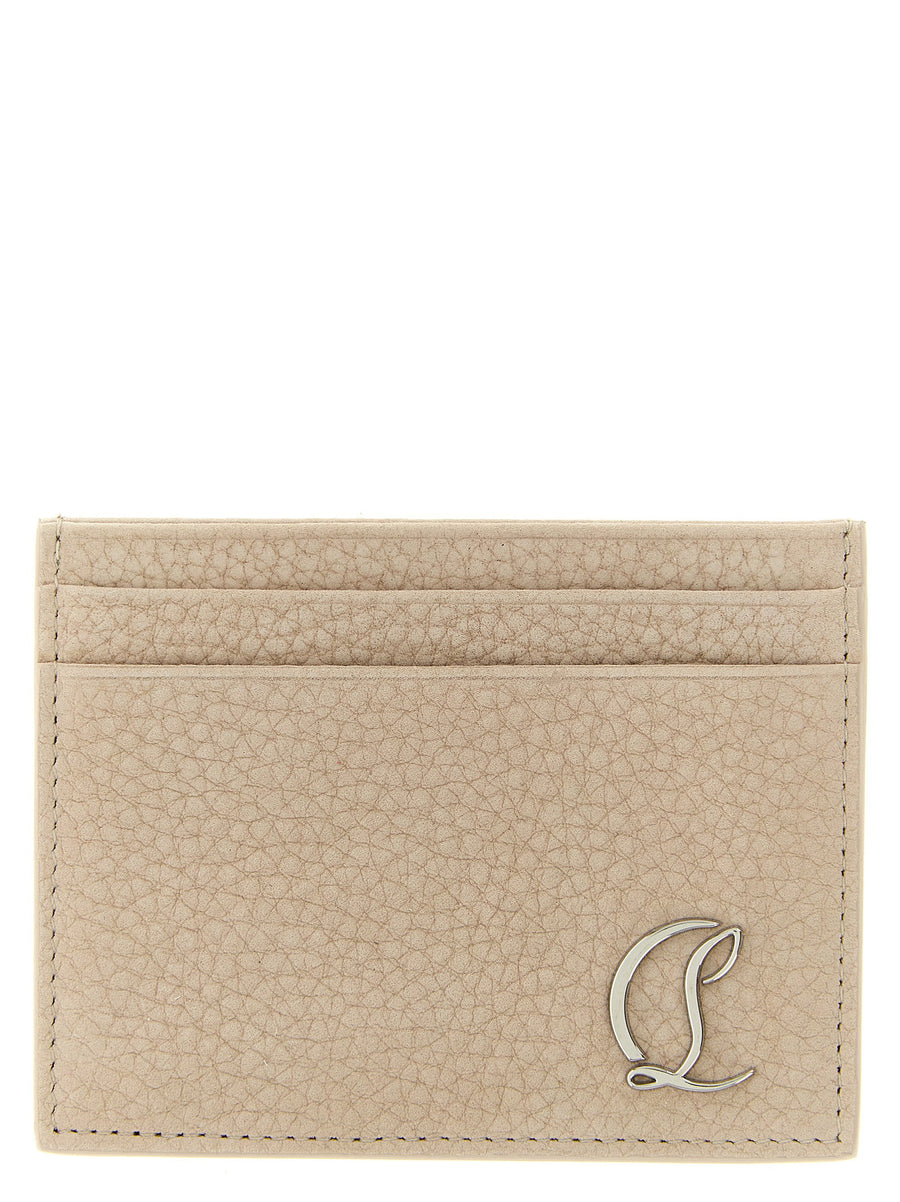 Christian Louboutin Mooncrest Card Holder for Men Premium Beige Calfskin Leather Signature Mooncrest Logo