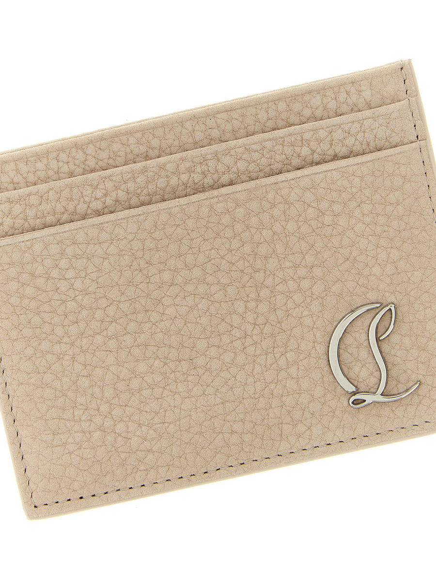 Christian Louboutin Mooncrest Card Holder for Men Premium Beige Calfskin Leather Signature Mooncrest Logo