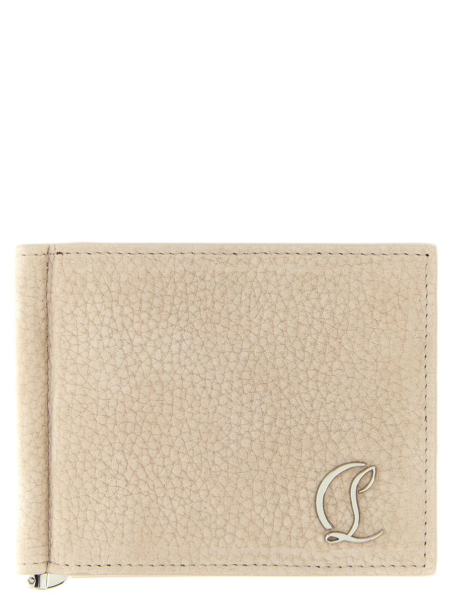 Christian Louboutin Mooncrest Wallet For Men Beige Nubuck Calfskin With Front Mooncrest Logo And Secure Metal Clip