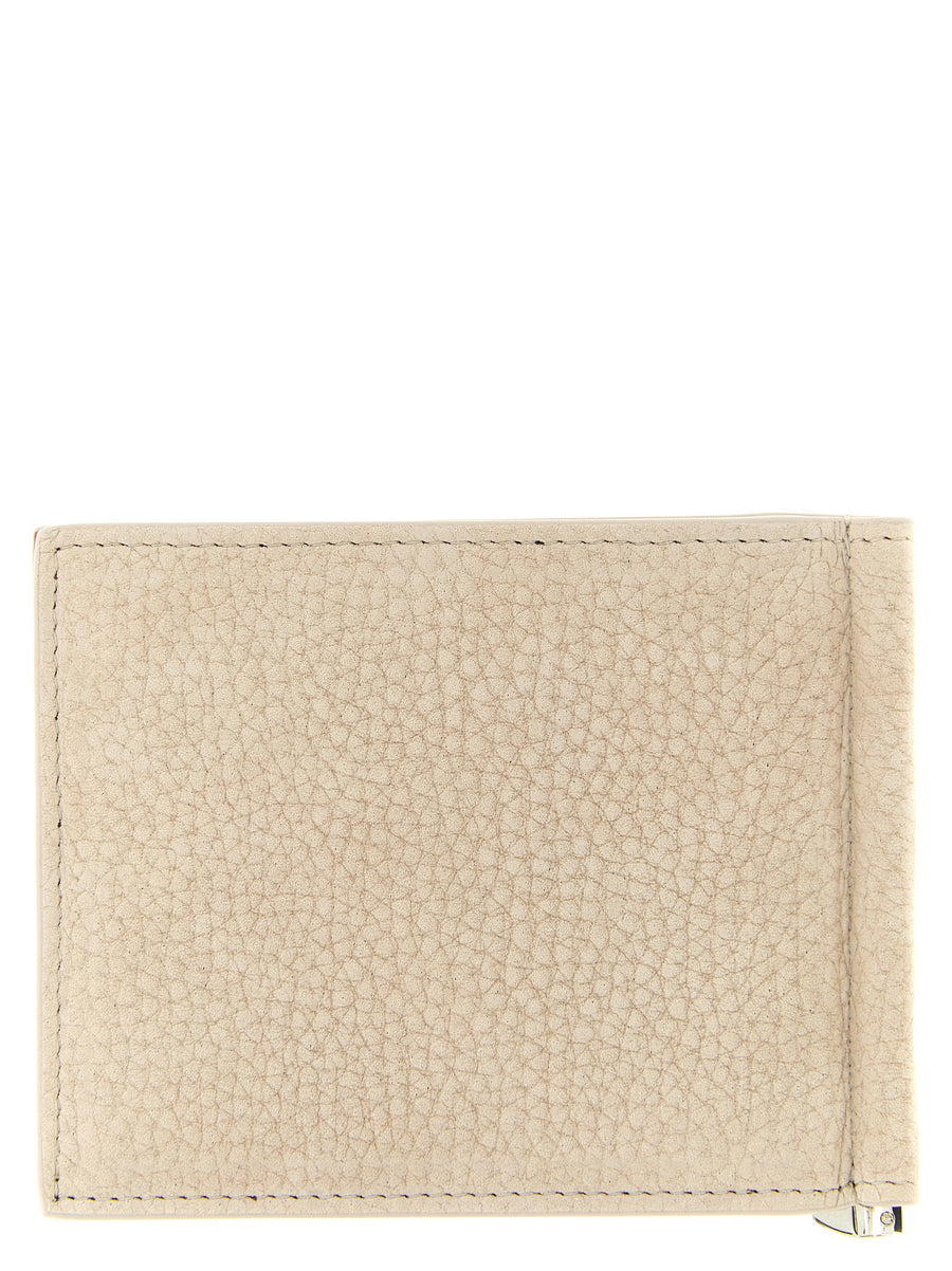 Christian Louboutin Mooncrest Wallet For Men Beige Nubuck Calfskin With Front Mooncrest Logo And Secure Metal Clip