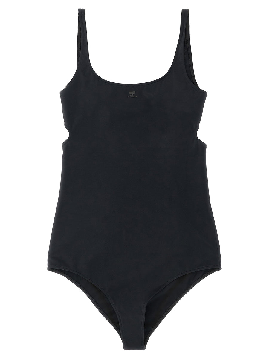 Courrèges One Piece Swimsuit Black With Front Logo And Back Cutout For Women Luxury Beachwear