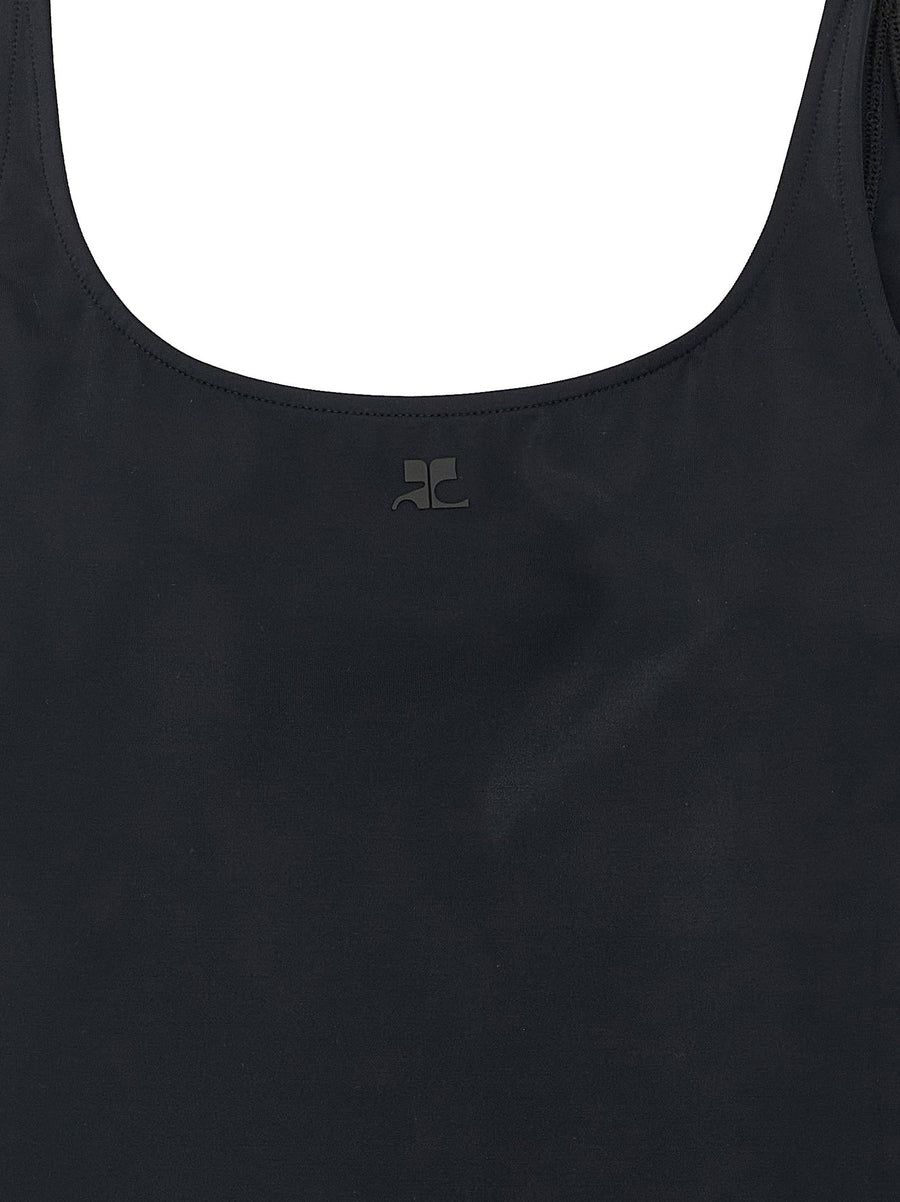 Courrèges One Piece Swimsuit Black With Front Logo And Back Cutout For Women Luxury Beachwear