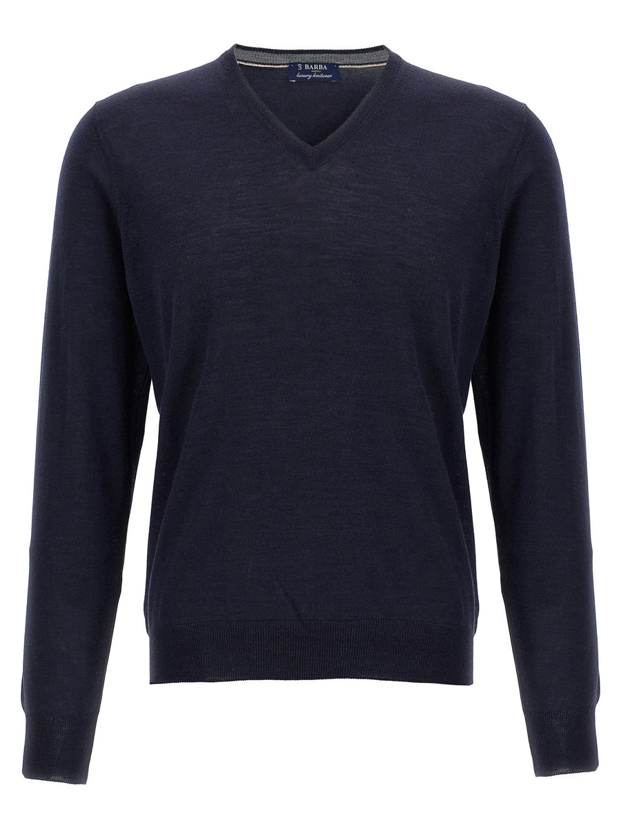Barba 70% Wool 30% Silk Blue V Neck Sweater For Women Luxury Topwear