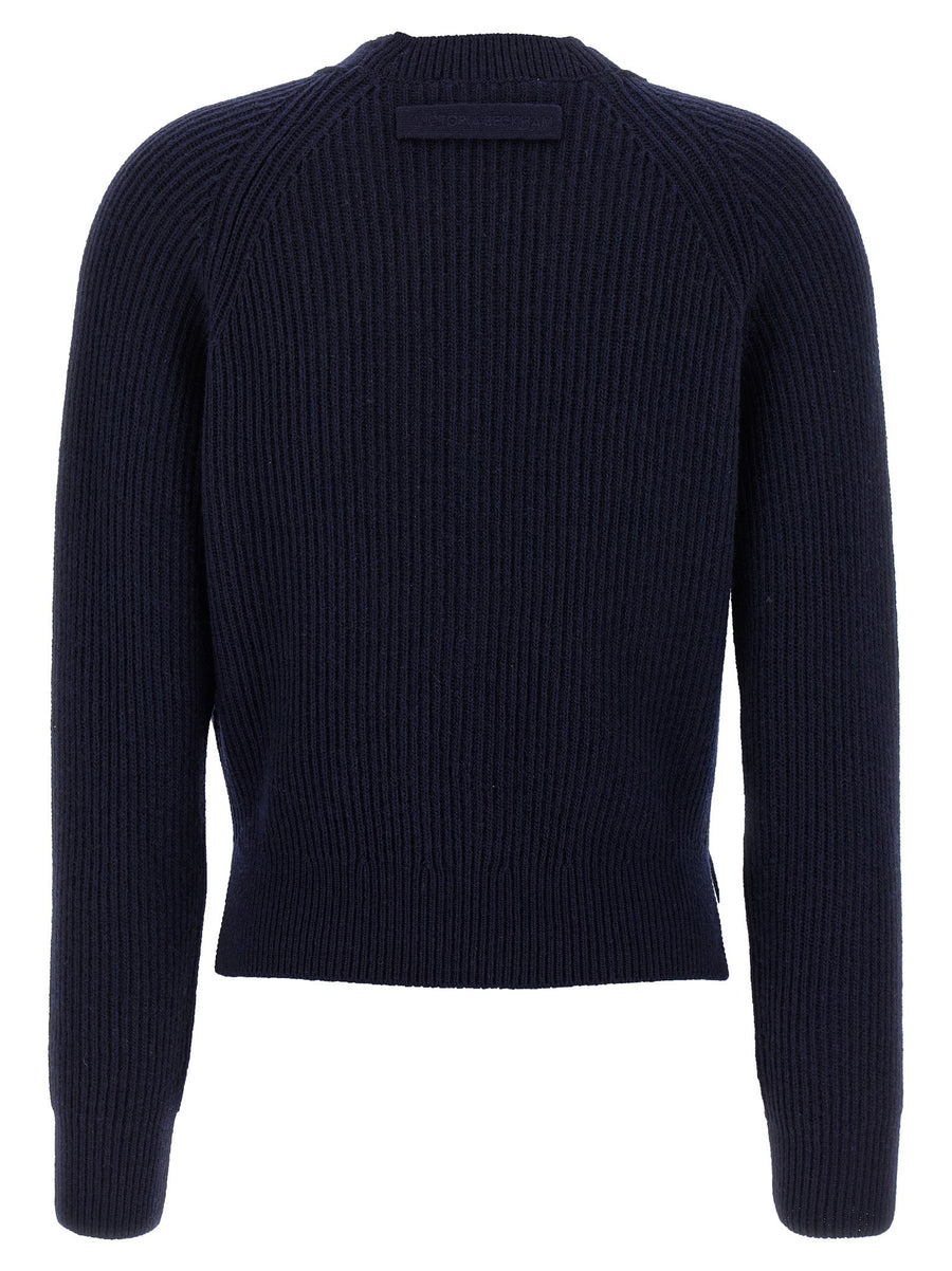 Victoria Beckham Stepped Hem Cardigan for Women Luxurious Blue Cashmere Blend V Neck Front Pockets