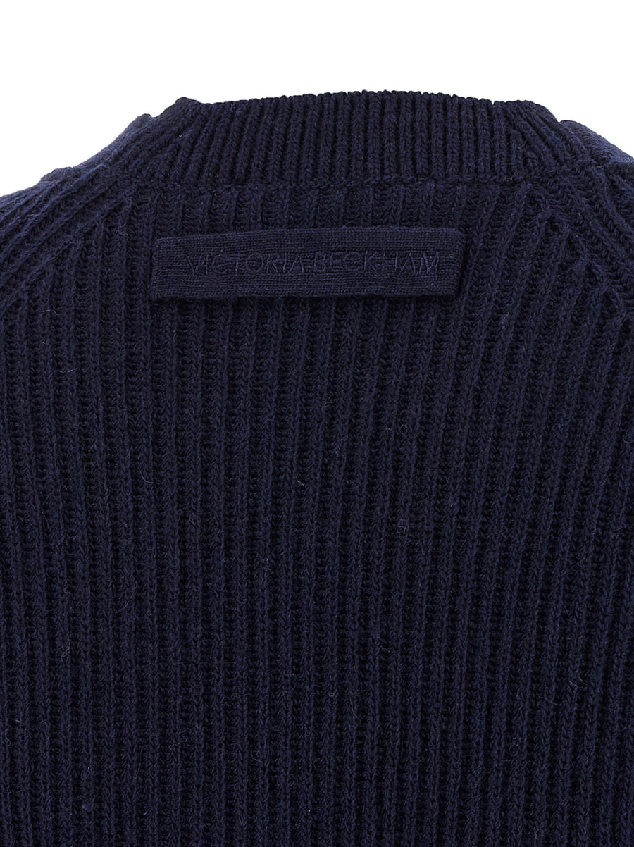 Victoria Beckham Stepped Hem Cardigan for Women Luxurious Blue Cashmere Blend V Neck Front Pockets