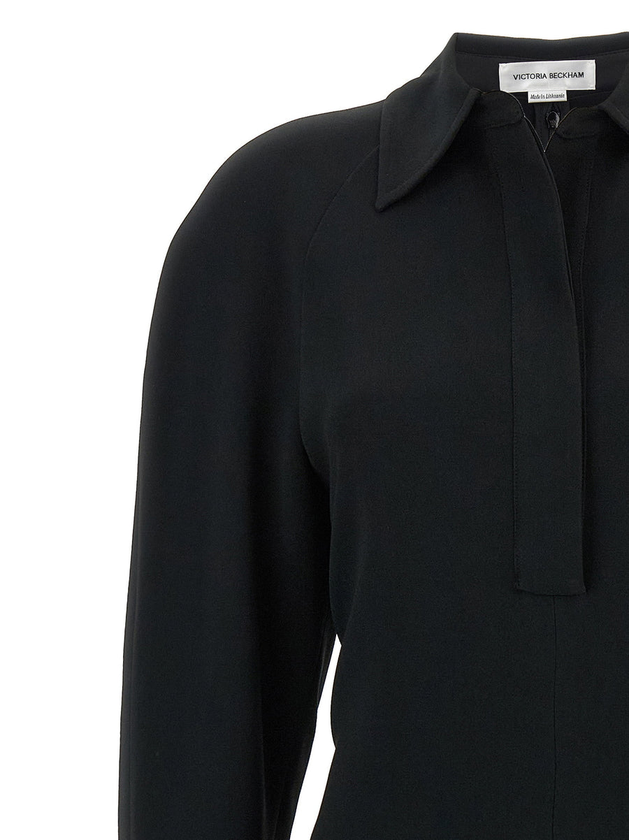 Victoria Beckham Long Sleeve Polo Collar Midi Dress
