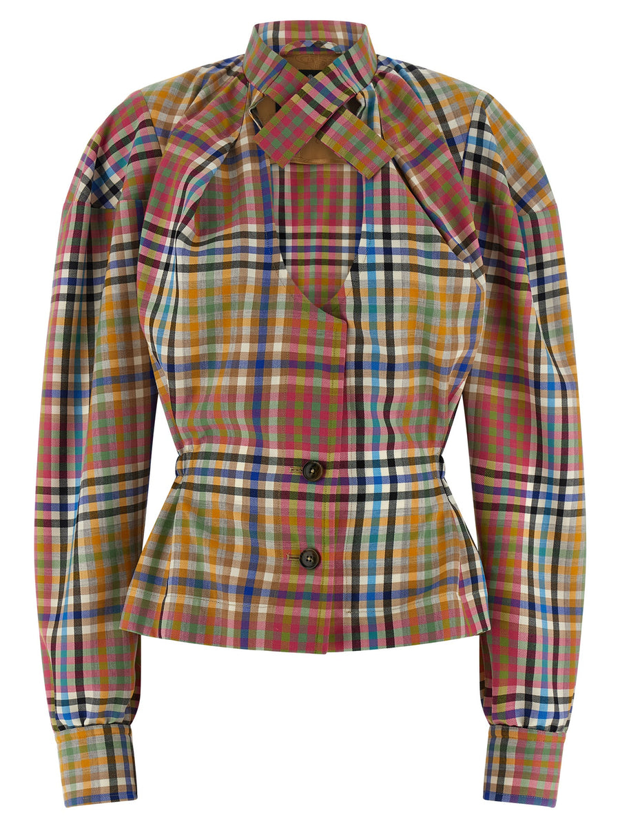 Vivienne Westwood Vase Ensemble Blazer For Women Lightweight Wool With Architectural Multicolor Heather Check