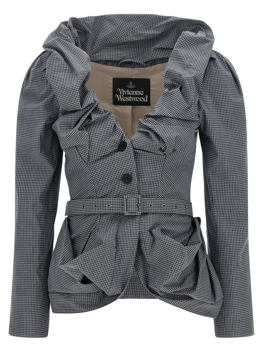 Vivienne Westwood Kendall Blazer For Women Gray Check Cotton Elastane Premium Tailored Jacket