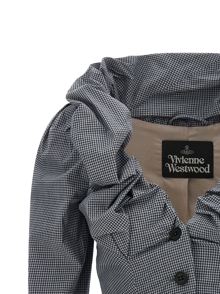 Vivienne Westwood Kendall Blazer For Women Gray Check Cotton Elastane Premium Tailored Jacket