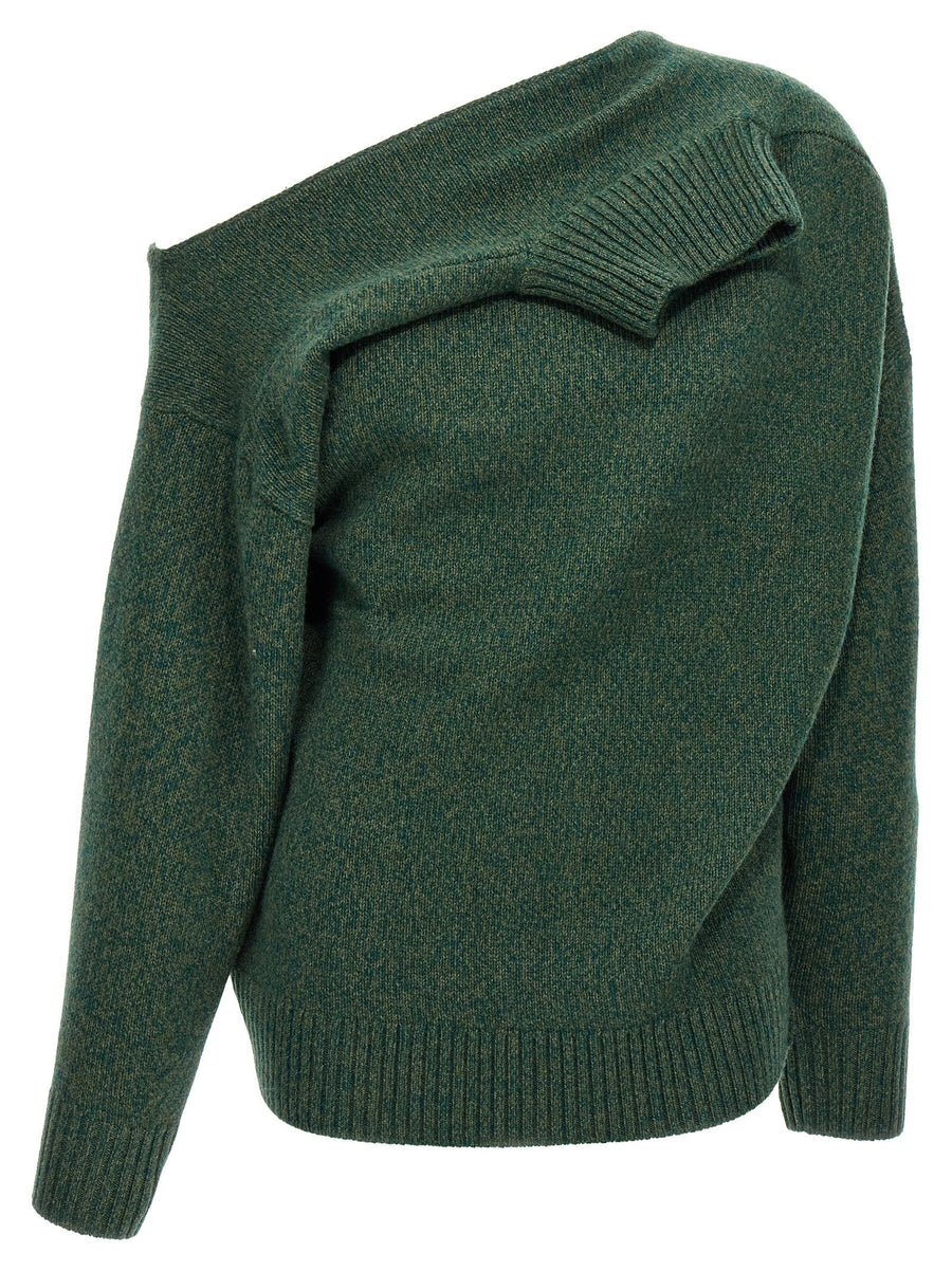 Victoria Beckham Convertible Sweater For Women Luxury Wool Cashmere Knit With Back Cutout Neckline Green