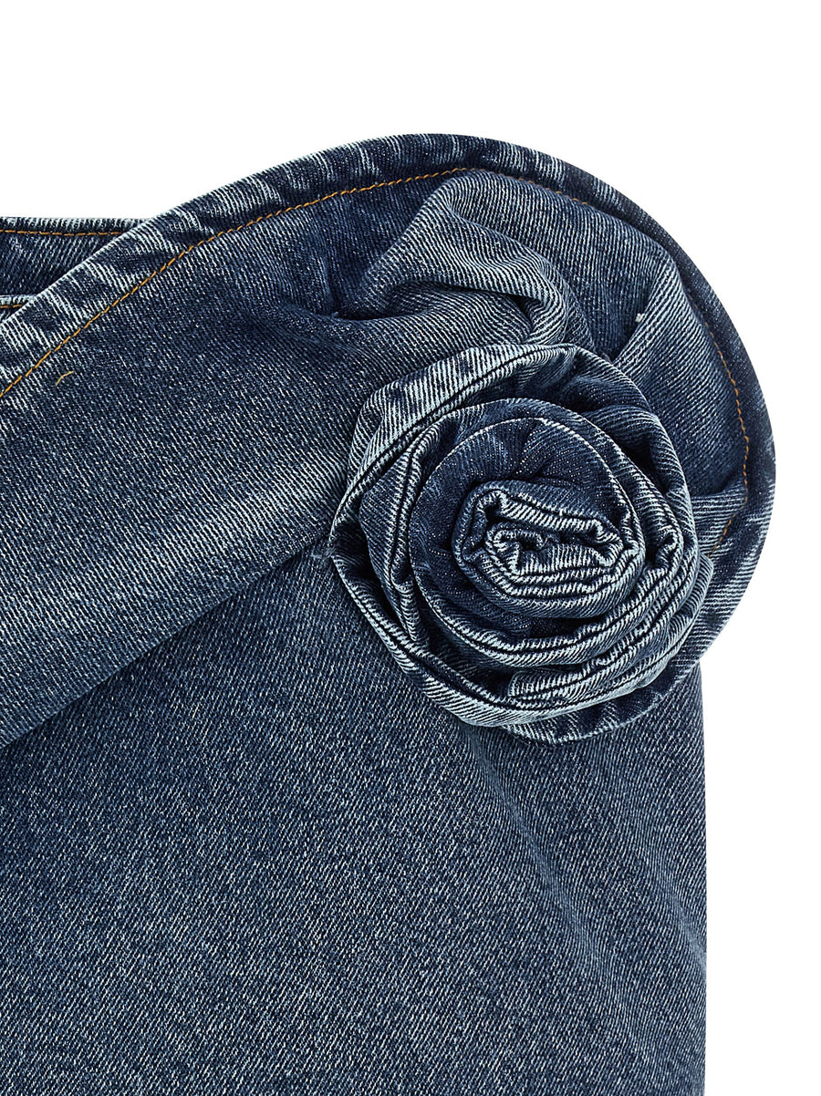 Magda Butrym Denim 12 Mini Skirt Draped Floral Detail Blue Cotton
