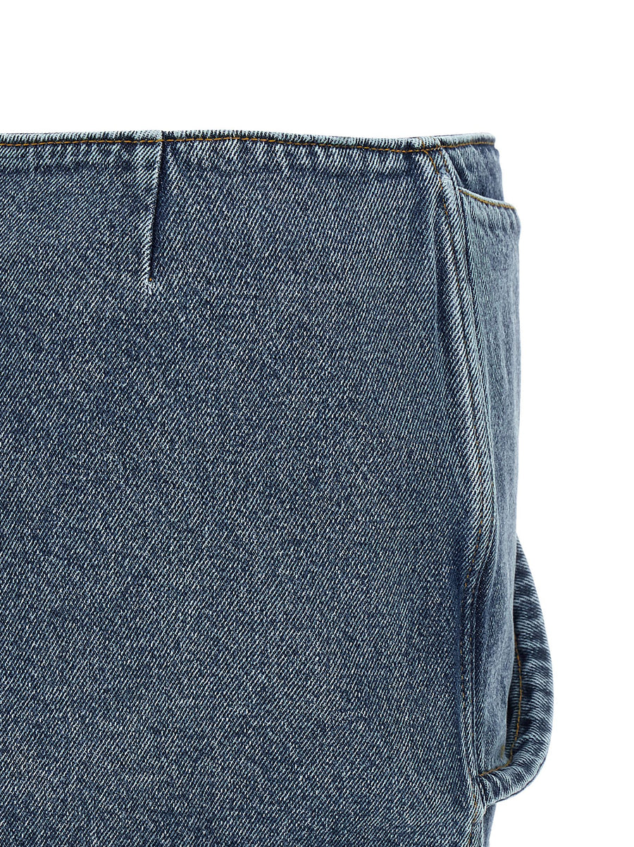 Magda Butrym Denim 12 Mini Skirt Draped Floral Detail Blue Cotton