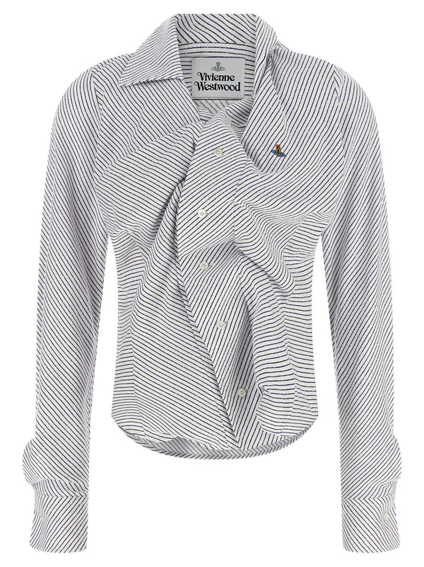 Vivienne Westwood Drunken Shirt Two Tone Striped Cotton Terry Orb Embroidery