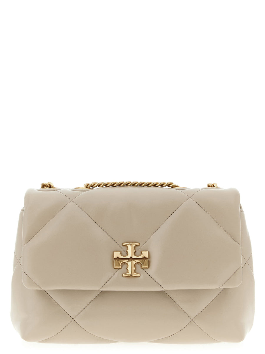Tory Burch Kira Small Shoulder Bag White Nappa Leather Matelassé Diamond Quilted Compact Luxury for Women