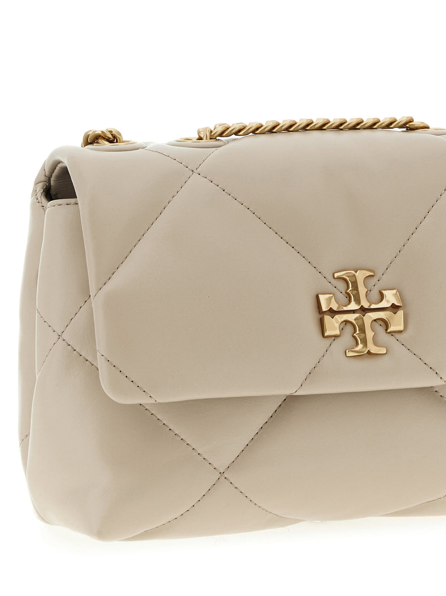 Tory Burch Kira Small Shoulder Bag White Nappa Leather Matelassé Diamond Quilted Compact Luxury for Women