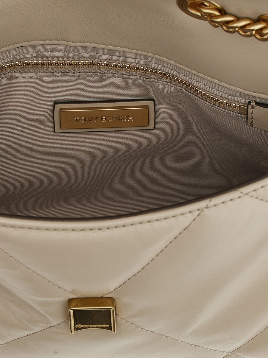 Tory Burch Kira Small Shoulder Bag White Nappa Leather Matelassé Diamond Quilted Compact Luxury for Women