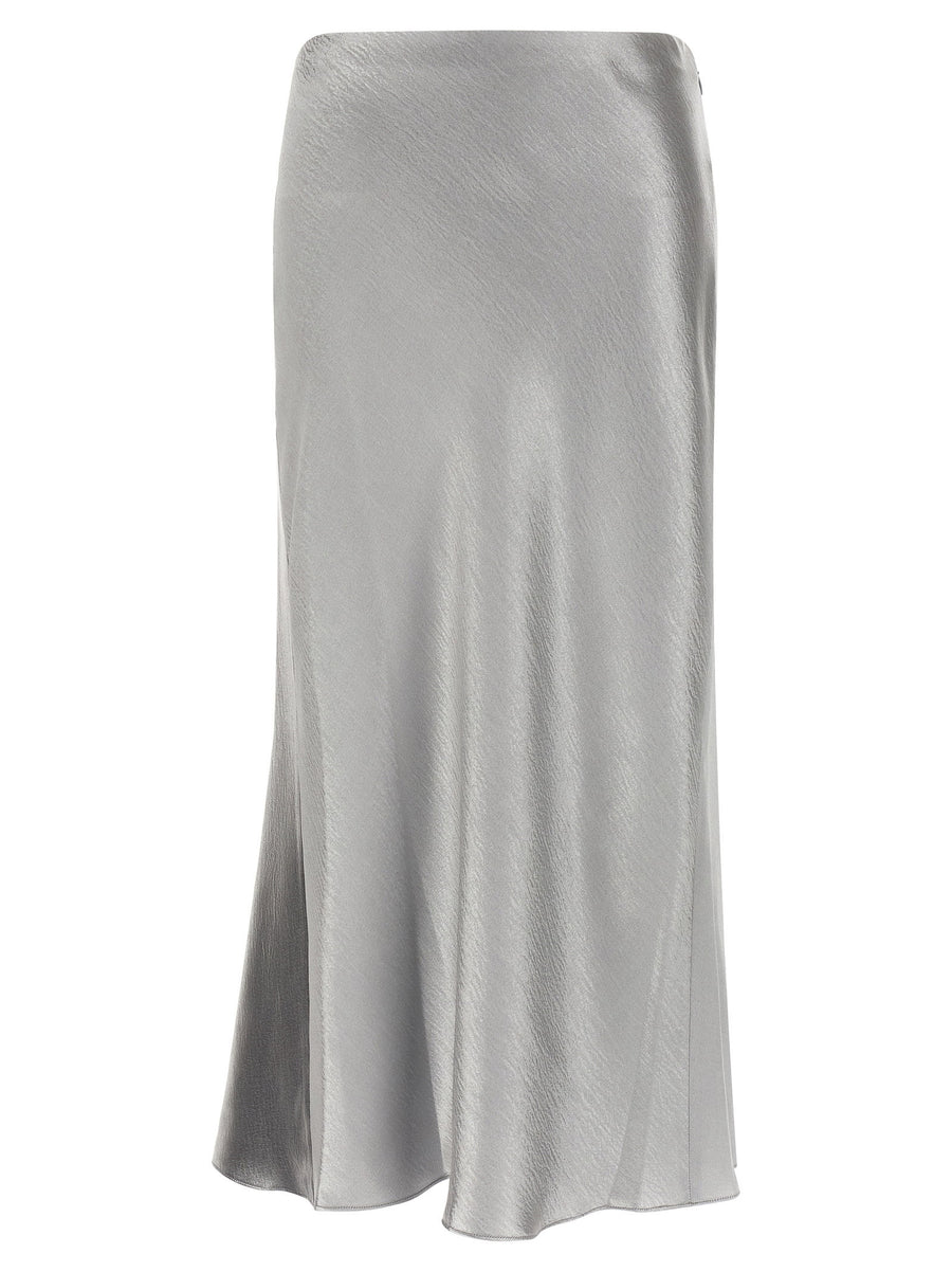 Tory Burch Satin Skirt Gray Silk-Effect Midi For Women Workwear And Eveningwear