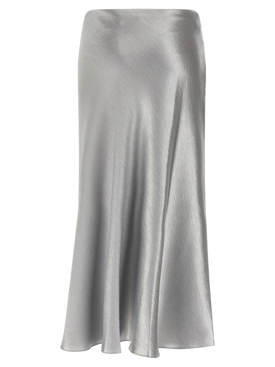 Tory Burch Satin Skirt Gray Silk-Effect Midi For Women Workwear And Eveningwear