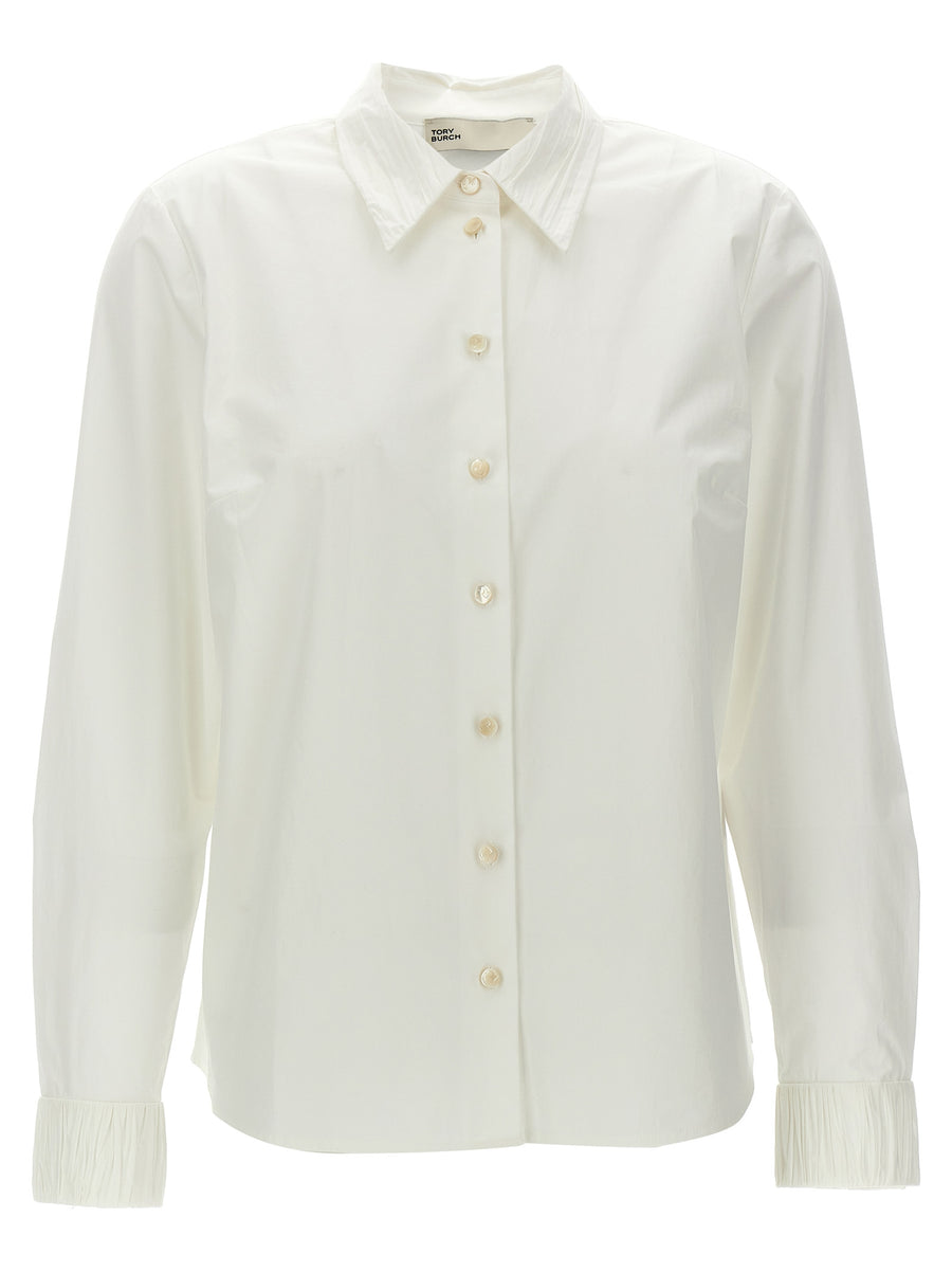 Tory Burch Pleated Detail Shirt For Women Polished White Cotton Office Essential