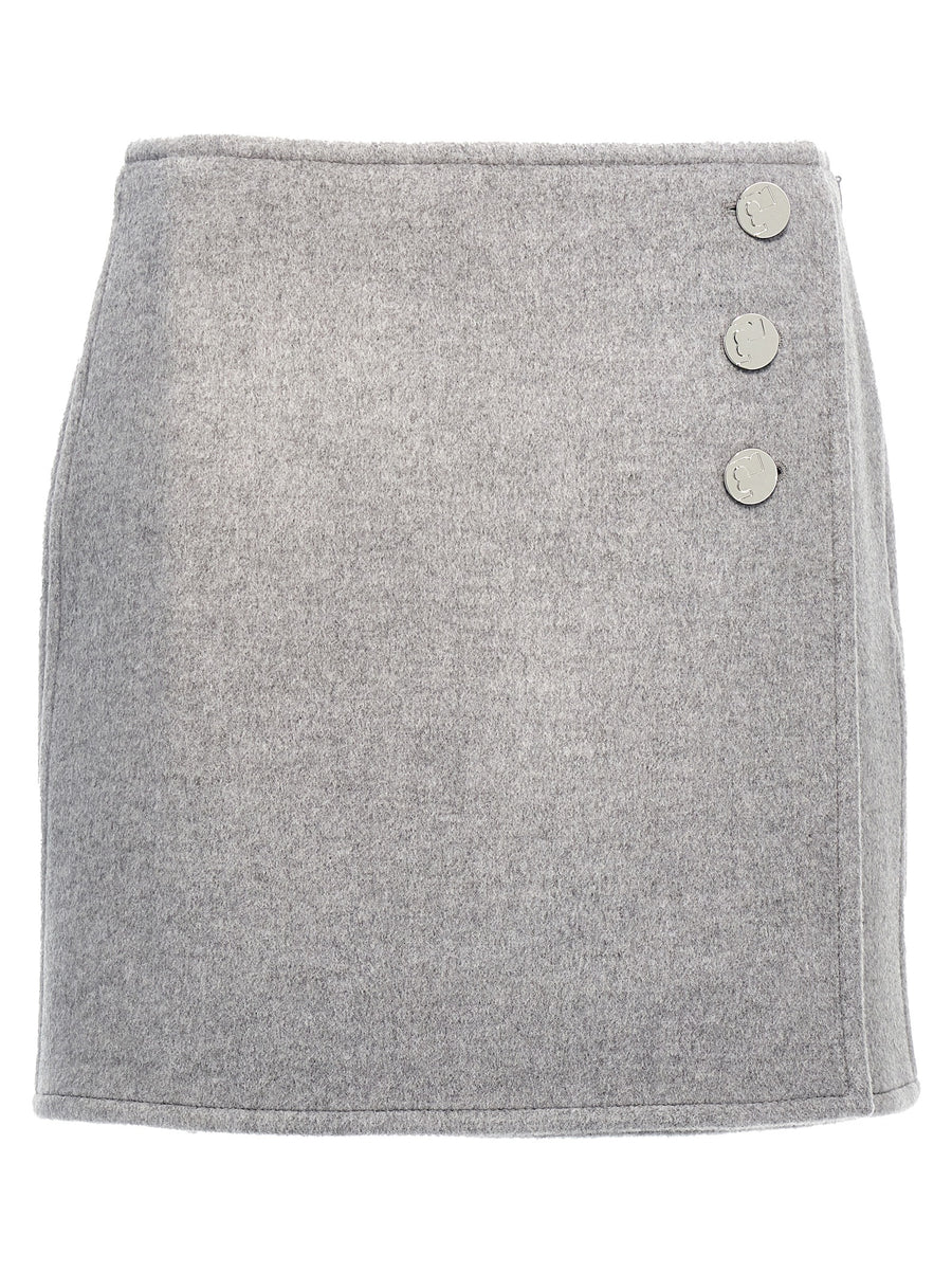T Monogram Wool Skirt Tory Burch Gray For Women Tailored With Side Zip Button Details
