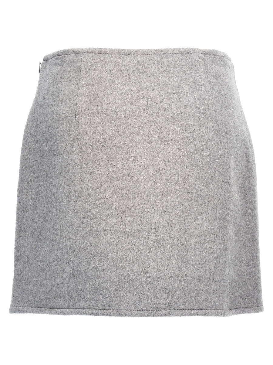 T Monogram Wool Skirt Tory Burch Gray For Women Tailored With Side Zip Button Details