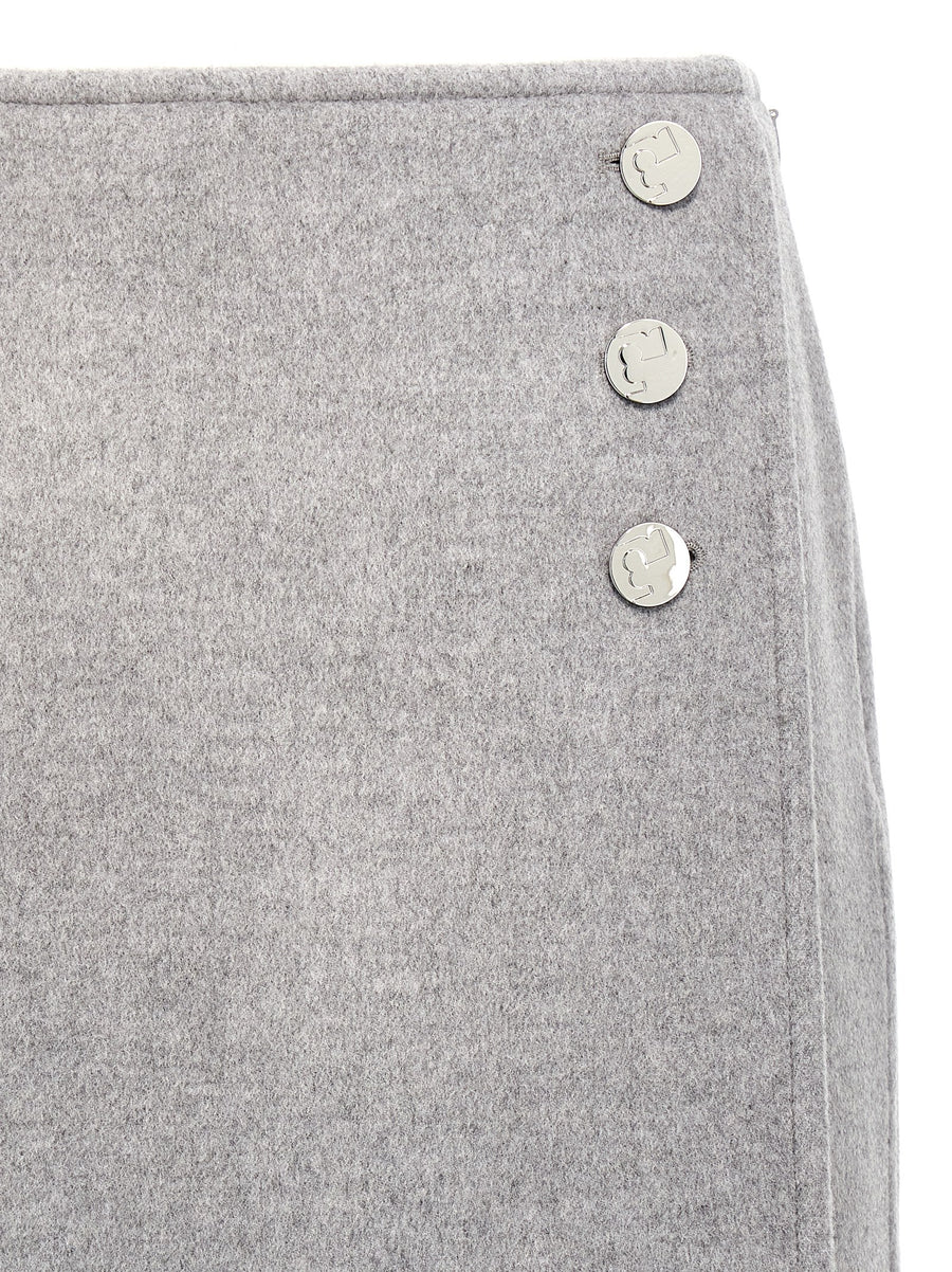 T Monogram Wool Skirt Tory Burch Gray For Women Tailored With Side Zip Button Details