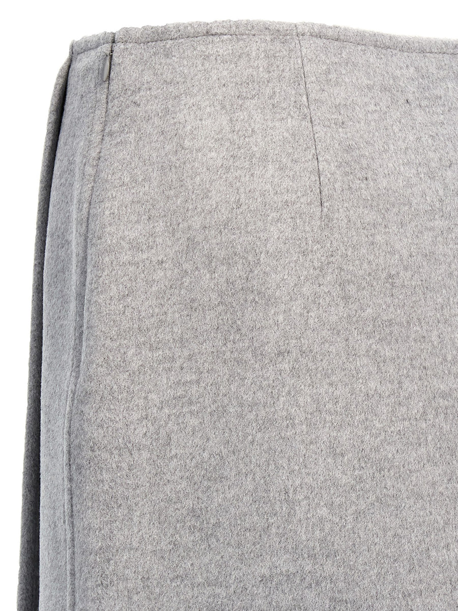T Monogram Wool Skirt Tory Burch Gray For Women Tailored With Side Zip Button Details