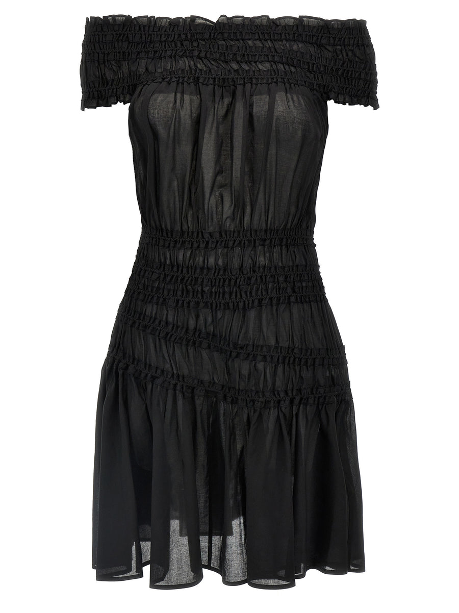 Tory Burch Smocked Cotton Dress Off Shoulder Black for Women Elegant Everyday Wear