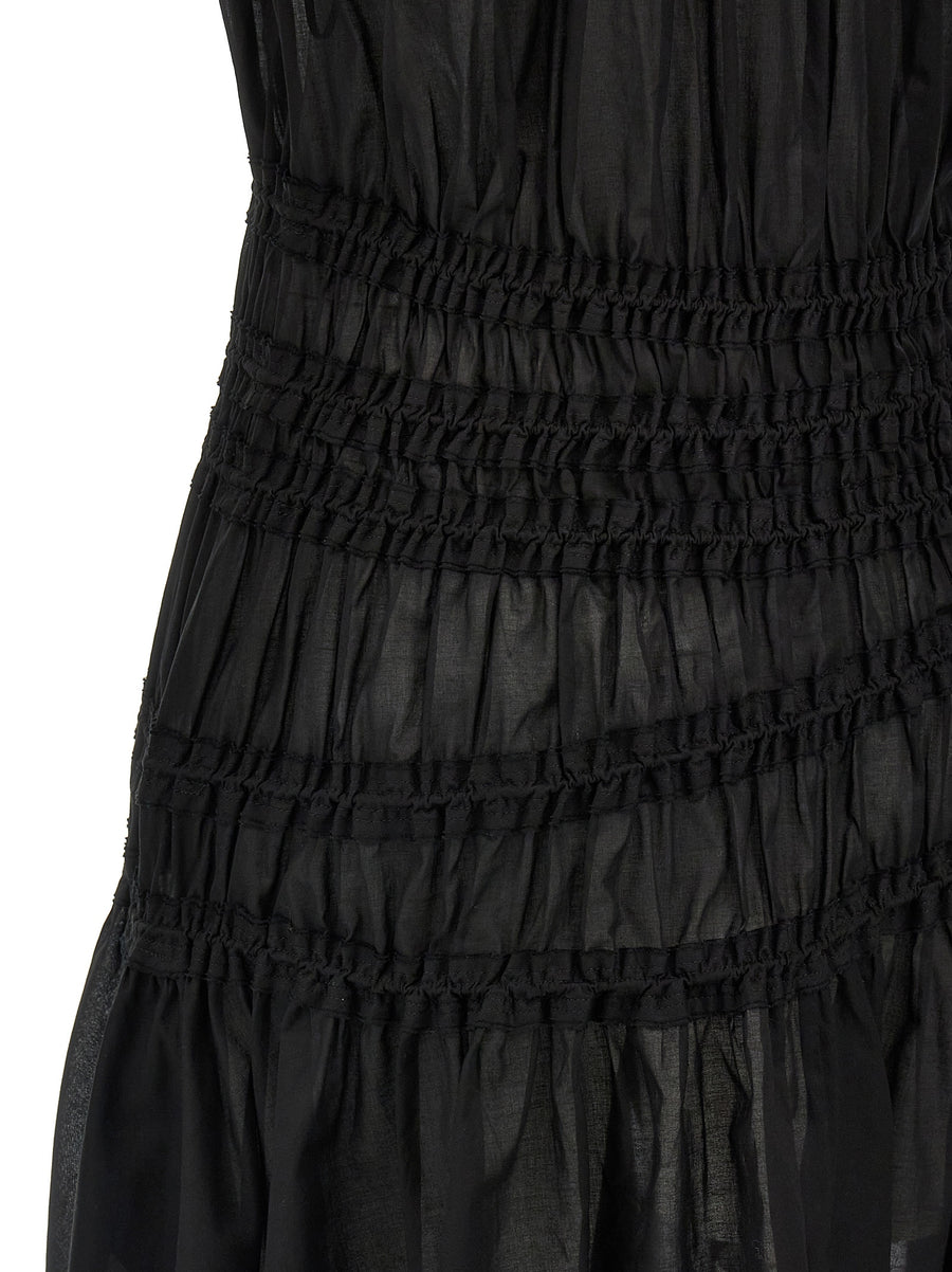 Tory Burch Smocked Cotton Dress Off Shoulder Black for Women Elegant Everyday Wear
