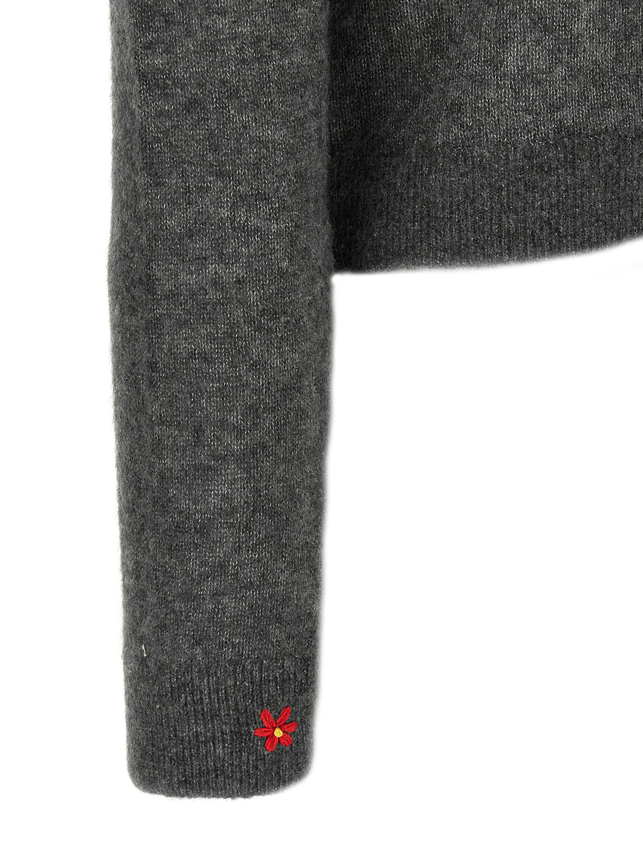 Tory Burch Gray Embroidered Cashmere Silk Cardigan with Cuff Embroidery