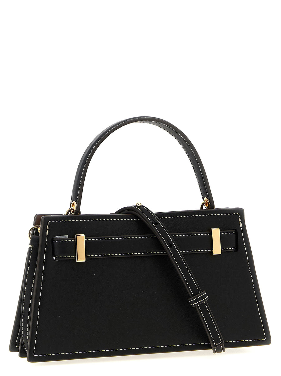 Tory Burch Petite Lee Radziwill Handbag Black Leather With Signature Contrast Stitching For Women Day To Night