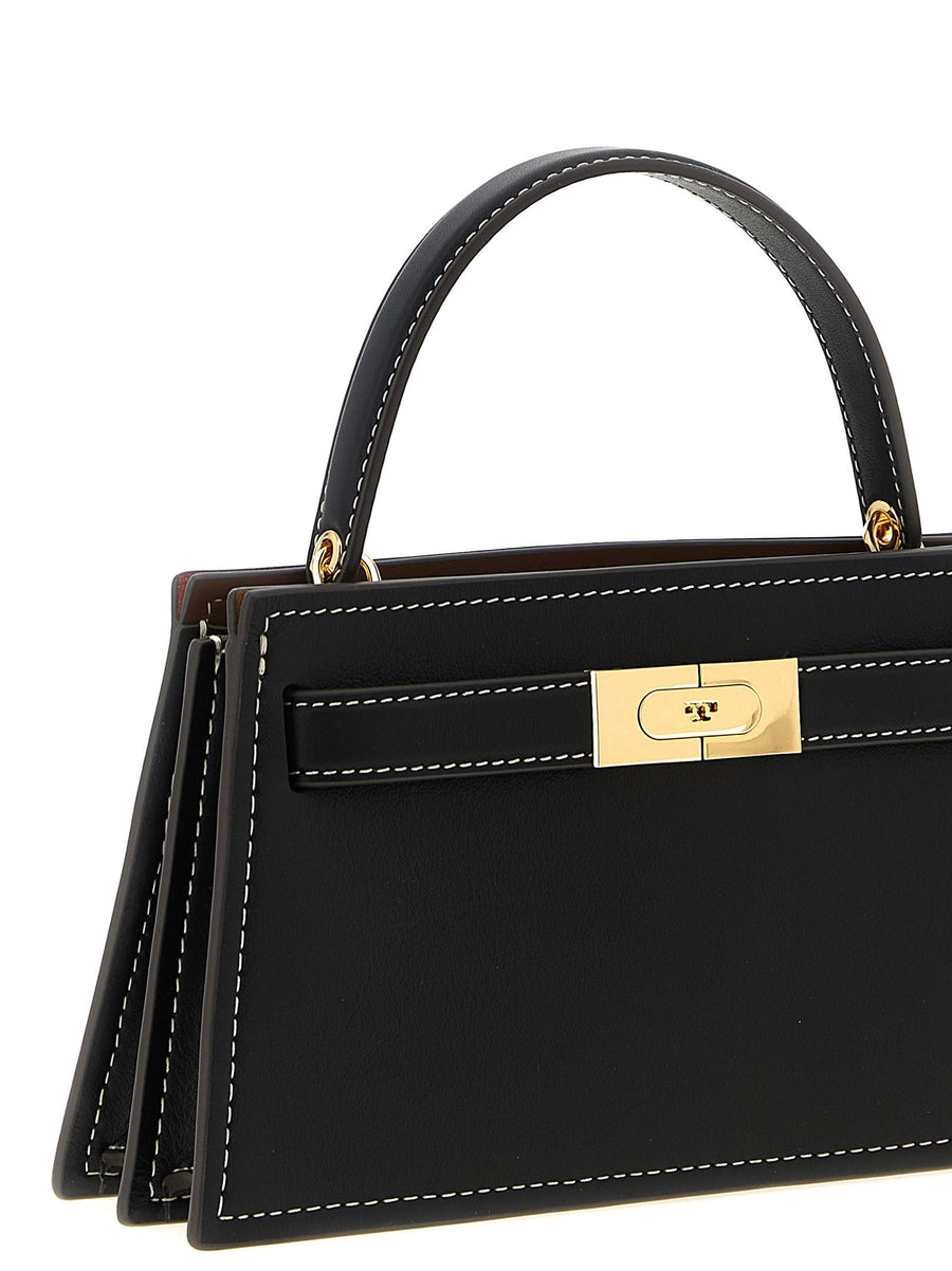 Tory Burch Petite Lee Radziwill Handbag Black Leather With Signature Contrast Stitching For Women Day To Night