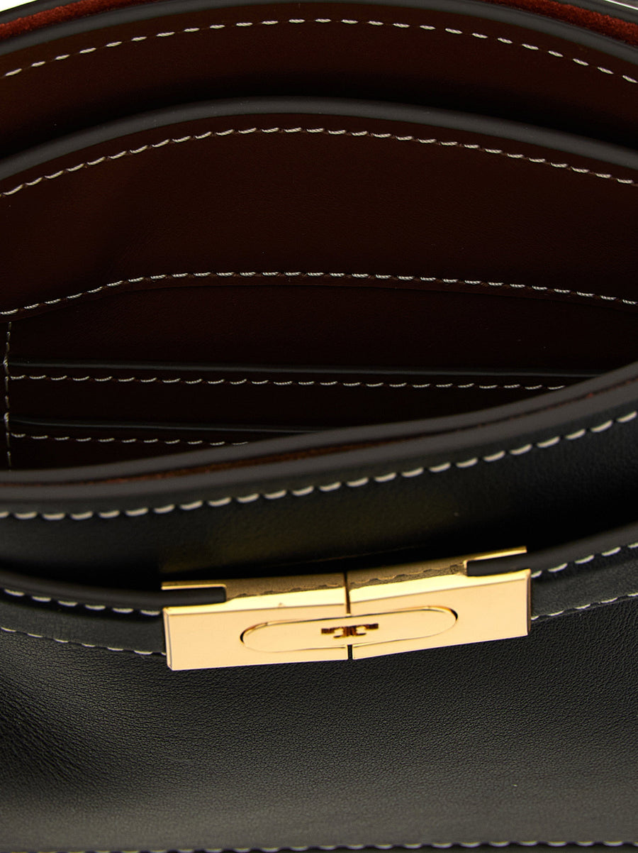 Tory Burch Petite Lee Radziwill Handbag Black Leather With Signature Contrast Stitching For Women Day To Night