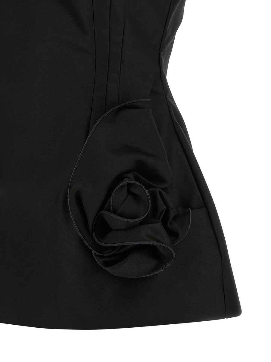Magda Butrym 05 Top For Women Luxurious Black Cotton Tailored Hourglass With Square Neck And Floral Pockets