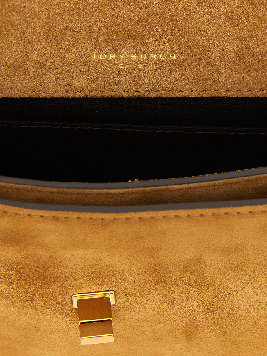 Tory Burch Mini Kira Turnlock Shoulder Bag Brown Calfskin Leather