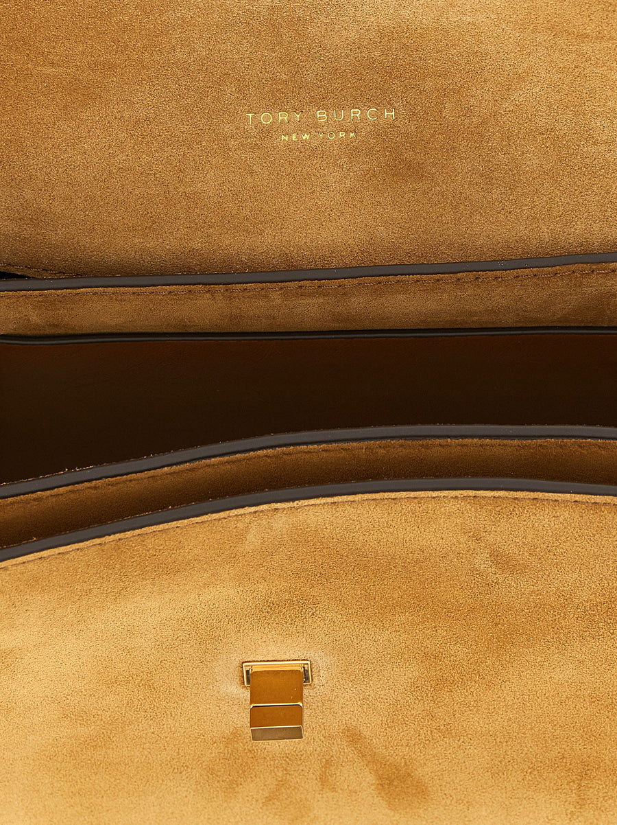 Tory Burch Kira Turnlock Shoulder Bag Brown Calfskin Leather