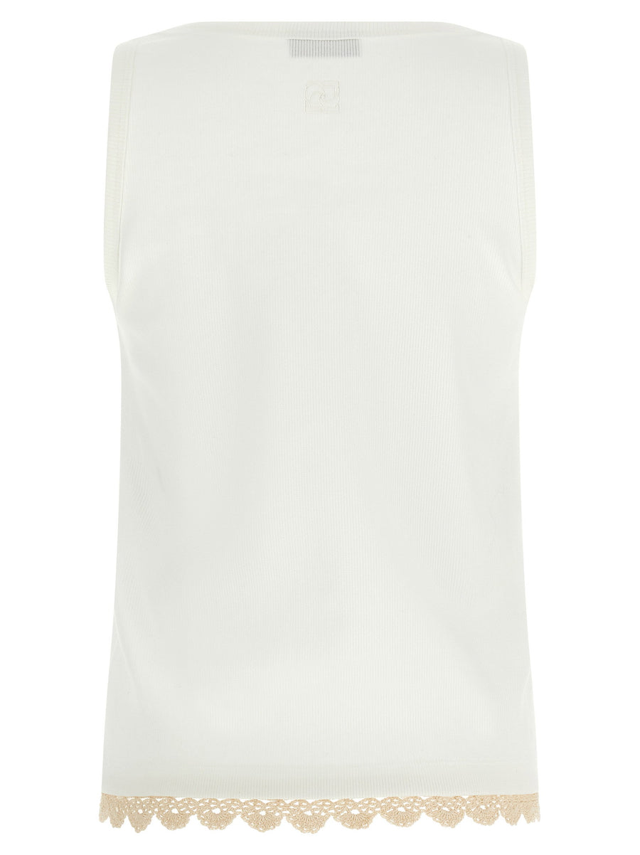 Magda Butrym Pf 25 Top 01 Top Luxurious White Ribbed Cotton Stretch Top With Crochet Hem For Women